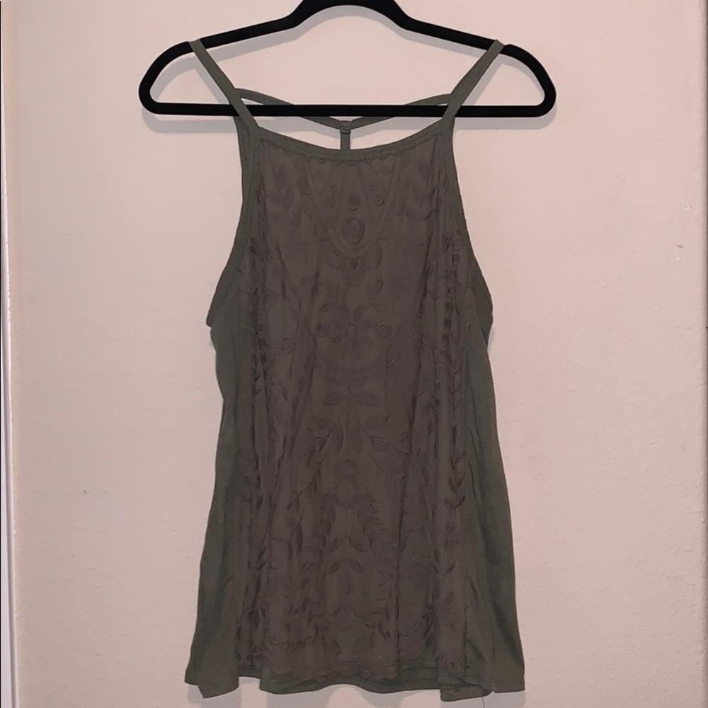 Army Green Floral Tank Top